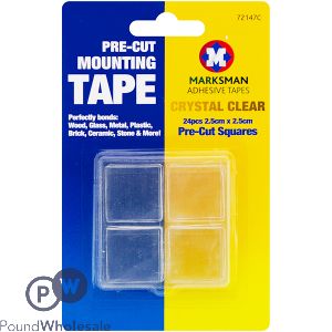 Marksman Pre-cut Crystal Clear Mounting Tape Squares 2.5cm 24pc