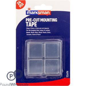Marksman Pre-Cut Crystal Clear Mounting Tape Squares 2.5cm 24pc