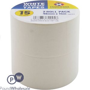 MARKSMAN WHITE MASKING TAPES 48MM X 15M 2 PACK