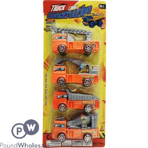 Pull Back Construction Assorted Trucks 9.5cm X 5.3cm