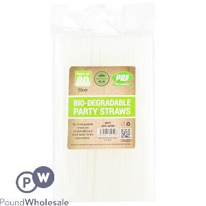 Bio-degradable Clear Party Straws 20cm 80 Pack