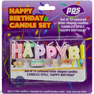 Pps Coloured Letter-shaped Happy Birthday Candle Set 13pc