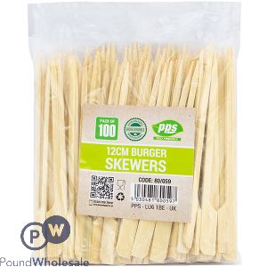 Pps 12cm Wooden Biodegradable Burger Skewers 100 Pack