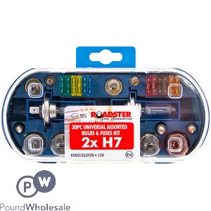 Roadster 2x H7 Universal Assorted 55w Car Bulbs & Fuses Kit 30pc