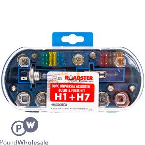Roadster H1 + H7 Universal Assorted Car Bulbs & Fuses Kit 30pc