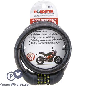 ROADSTER 4-DIGIT COMBINATION BICYCLE LOCK 1.5 X 80CM