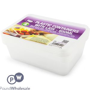 Clear Plastic Rectangular Food Container With Lid 650ml 4 Pack