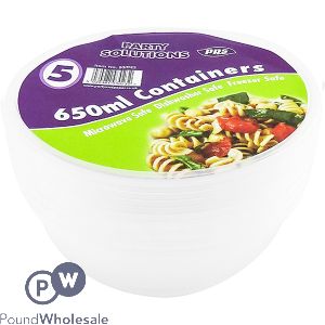 Clear Plastic Round Food Containers With Lid 650ml 5 Pack