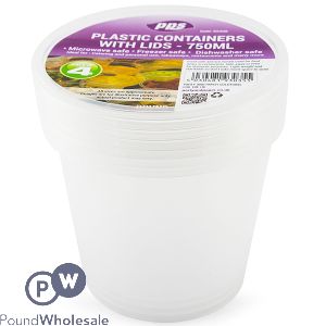 Clear Plastic Round Food Containers With Lid 750ml 4 Pack