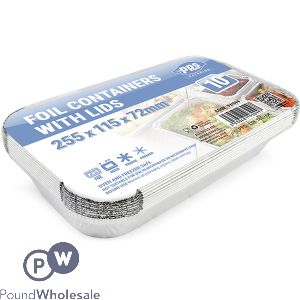 Pps Foil Food Container With Lid 10 Pack 22.5cm X 11.5cm X 7.2cm