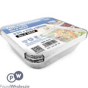 Pps Square Deep Foil Food Containers With Lids 23.5cm X 23.5cm X 5.8cm