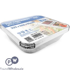 Pps Foil Food Container With Lid 10 Pack 32.5cm X 26cm X 6.5cm