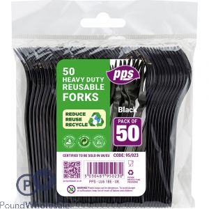 Pps Heavy Duty Reusable Black Plastic Forks 50 Pack