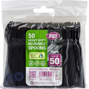 Pps Heavy Duty Reusable Black Plastic Spoons 50 Pack