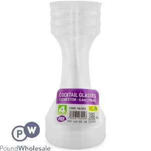 Pps Clear Stem Plastic Reusable Cocktail Glasses 190ml 4 Pack