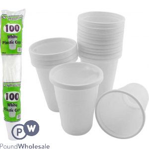 WHITE PLASTIC CUPS 100 PACK