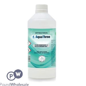 Aquathree 70% Alcohol Antibacterial Hand Sanitiser & Moisturiser Gel 500ml