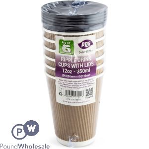 Pps 12oz Ripple Disposable Drink Cup With Lid 350ml 6 Pack