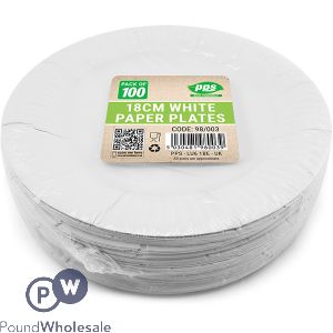 Pps 18cm White Paper Plates 100 Pack