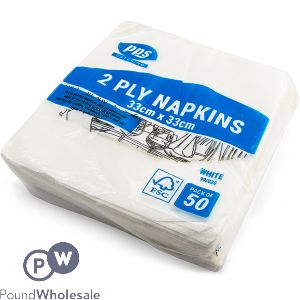 Pps 2-ply White Napkins 33cm X 33cm 50 Pack