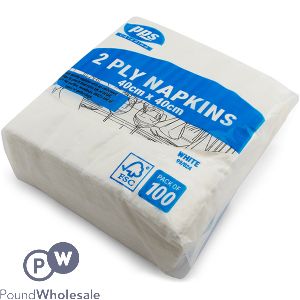 Pps 2-ply White Napkins 40cm X 40cm 100 Pack