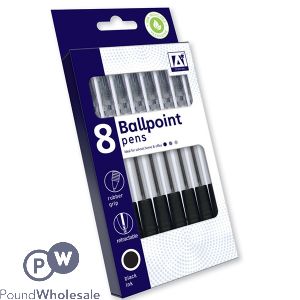 RETRACTABLE BALLPOINT PENS BLACK 8 PACK