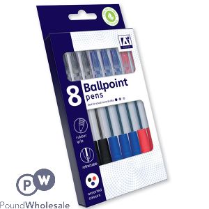 MIXED COLOURS BALLPOINT PENS SET 8 PACK