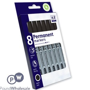 PERMANENT MARKERS BLACK SET 8 PACK