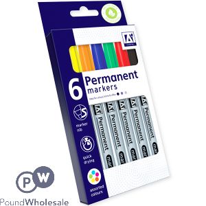 PERMANENT MARKERS ASSORTED COLOURS SET 6 PACK