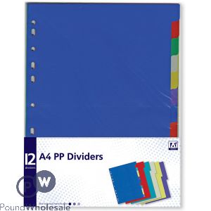A4 PP Dividers Assorted Colours 12pc