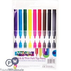 Arty Crafty Thick & Thin Felt Tip Pens Set 18pc Assorted Colours