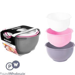 Cookhouse Non-Slip Assorted Colour Mixing Bowls Set 3pc