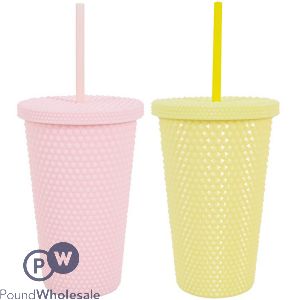 Bello Double Wall Tumbler With Straw 500ml Assorted Colours