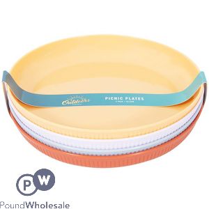 Bello Assorted Colour Plastic Ribbed Picnic Plates 22.6cm 4 Pack