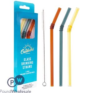 Bello Assorted Colour Glass Drinking Straws Set 3 Pack