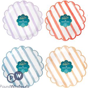 Bello Striped Scalloped Paper Plate 22cm 10 Pack Assorted Colours