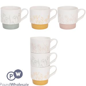 Mad About Mugs New Bone China Floral Embossed Stackable Mug 310ml Assorted