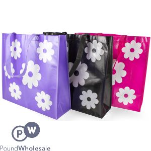 SHOPPING BAG FLOWER DESIGN THREE ASSORTED COLOURS 43 X 40 X 14CM