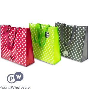 POLKA DOT SHOPPING BAG NON WOVEN MATERIAL 3 ASSORTED COLOURS