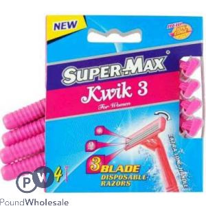 Supermax Kwik 3 Blade Ladies Long Handle 4pk