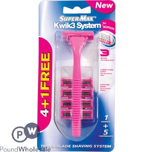 Supermax Kwik 3 Blade Technology Pivoting System 1 Handle + 5 Catridges