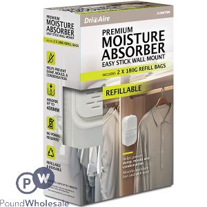 Dekton Dri Aire Refillable Premium Moisture Absorber Dehumidifier 2 X 180g