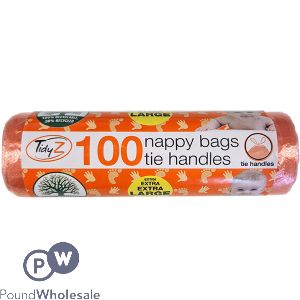 Tidyz Extra Strong Nappy Bags On A Roll With Tie Handles 100pc