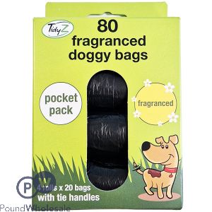 TIDYZ POCKET FRAGRANCE DOGGY BAGS WITH TIE HANDLES 80 PACK