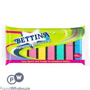 BETTINA MULTICOLOURED SPONGE SCOURERS 16 PACK