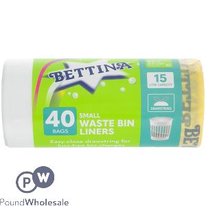 BETTINA 40 DRAWSTRING SMALL WASTE BIN LINERS 15L