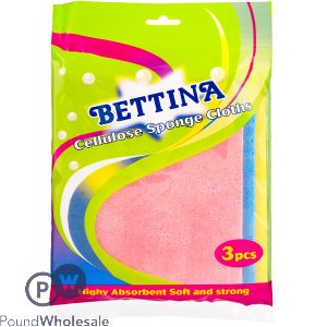 Bettina Assorted Colour Cellulose Highly Absorbent Sponge Cloths 3 Pack