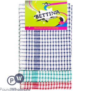 BETTINA TEA TOWELS ASSORTED COLOURS 3PC