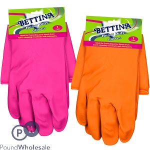 BETTINA HEAVY DUTY HOUSEHOLD GLOVES 2 ASSORTED COLOURS