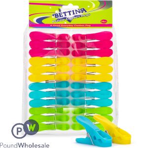 Bettina Assorted Colours Plastic Clothes Pegs 24 Pack